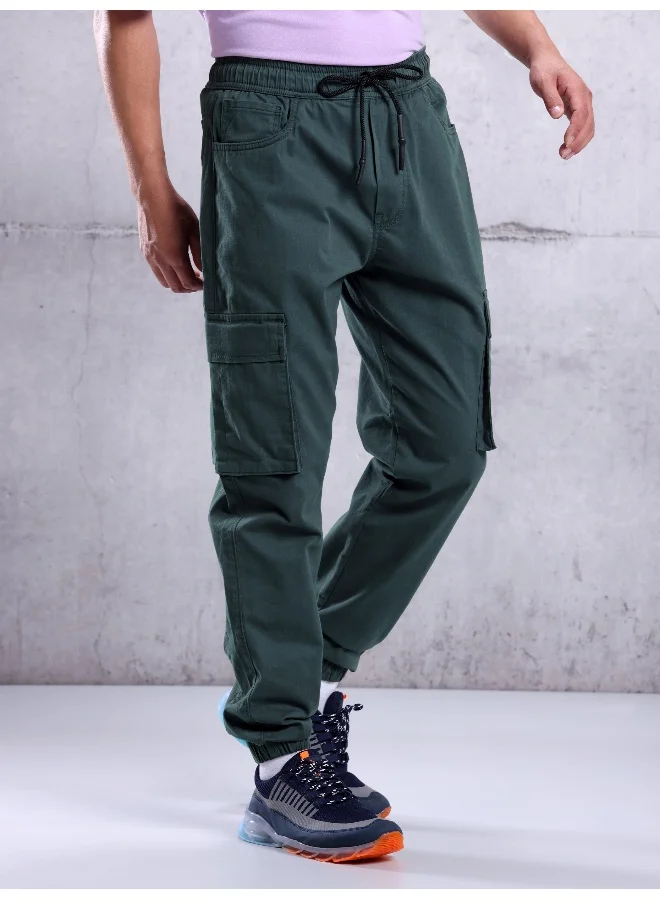 Beyoung Solid Cotton True Blue Cargo Joggers For Men