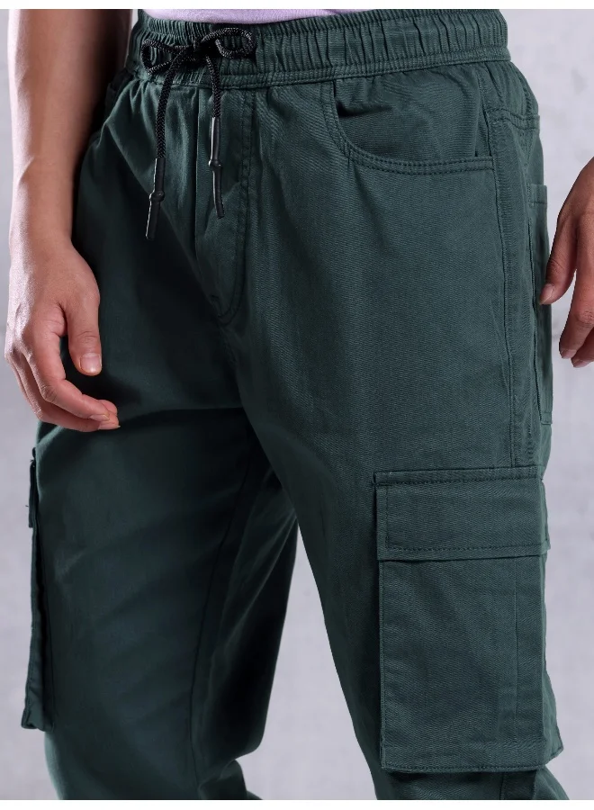 Beyoung Solid Cotton True Blue Cargo Joggers For Men