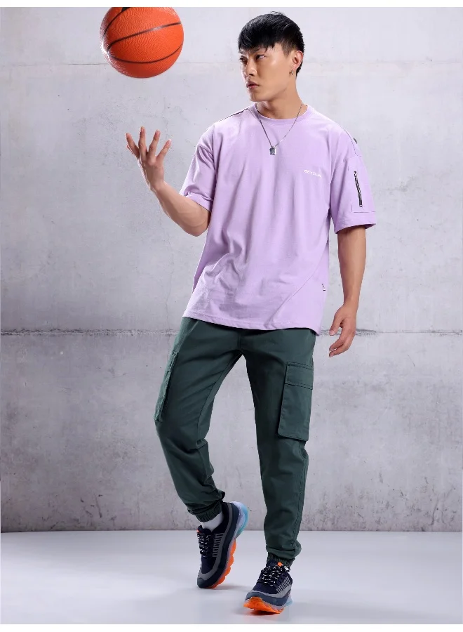 Beyoung Solid Cotton True Blue Cargo Joggers For Men