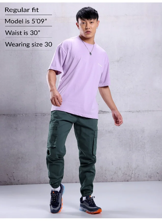 Beyoung Solid Cotton True Blue Cargo Joggers For Men
