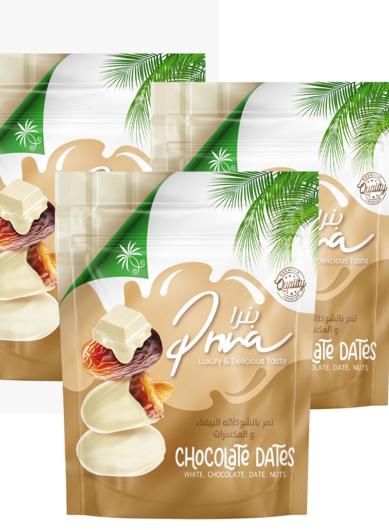 بنرا تمر  مغطى بالشوكولاتة بيضاء محشو باللوز - عرض التوفير الكبير - 3×100 جرام - Image 1