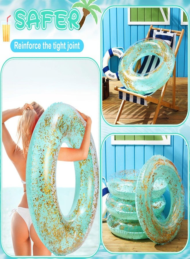 ShinyRelief مجموعة عوامات حمام سباحة لامعة قابلة للنفخ من ShinyRelief، 4 قطع، عوامة سباحة على شكل ماكارون بطول 30 بوصة مع قصاصات ذهبية، عوامة داخلية للبالغين، حلقات عوامات حمام سباحة صيفية، مناسبة لشاطئ حمام السباحة وحفلات توديع العزوبية (أخضر) - Image 4