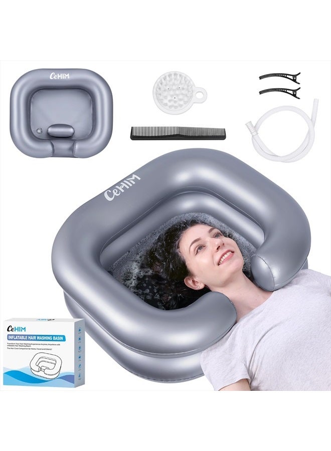 Cehim Inflatable Shampoo Basin - Portable Shampoo Bowl, Hair Washing Basin for Bedridden, Disabled,Injured, Hair Wash Tub for Dreadlocks and at Home Sink Washing (Silvery) - Image 1
