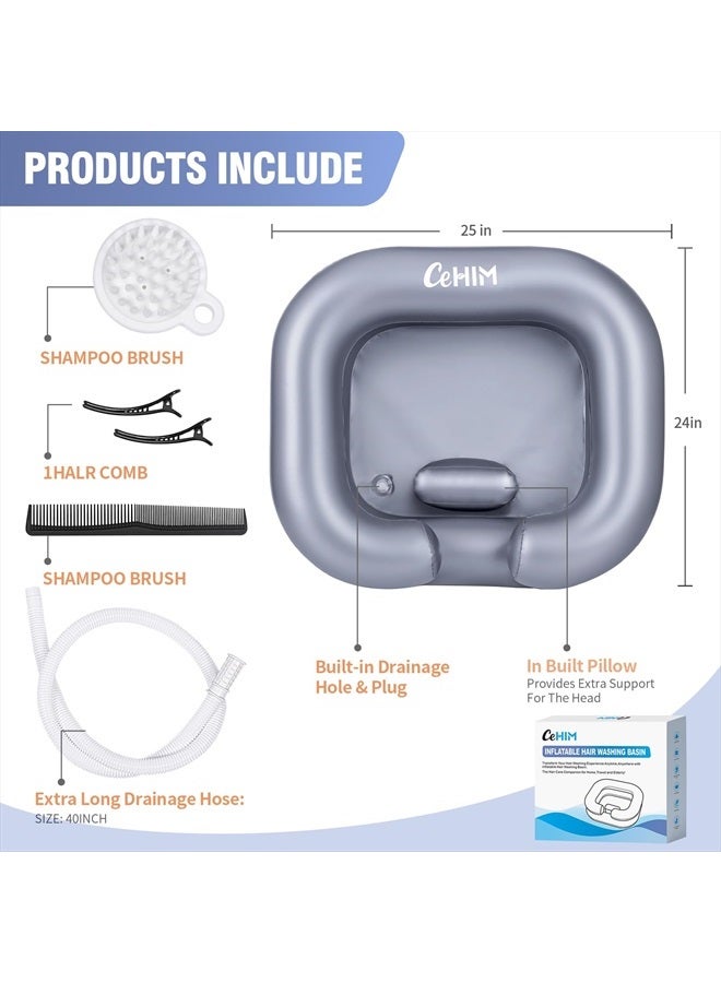 Cehim Inflatable Shampoo Basin - Portable Shampoo Bowl, Hair Washing Basin for Bedridden, Disabled,Injured, Hair Wash Tub for Dreadlocks and at Home Sink Washing (Silvery) - Image 4