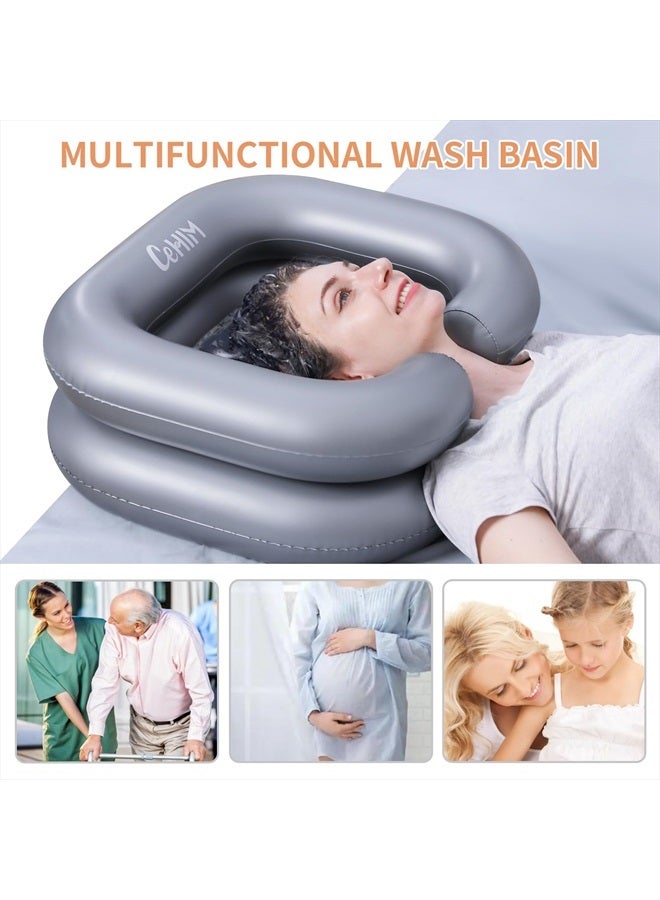 Cehim Inflatable Shampoo Basin - Portable Shampoo Bowl, Hair Washing Basin for Bedridden, Disabled,Injured, Hair Wash Tub for Dreadlocks and at Home Sink Washing (Silvery) - Image 5