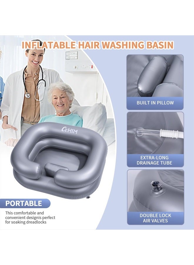 Cehim Inflatable Shampoo Basin - Portable Shampoo Bowl, Hair Washing Basin for Bedridden, Disabled,Injured, Hair Wash Tub for Dreadlocks and at Home Sink Washing (Silvery) - Image 2