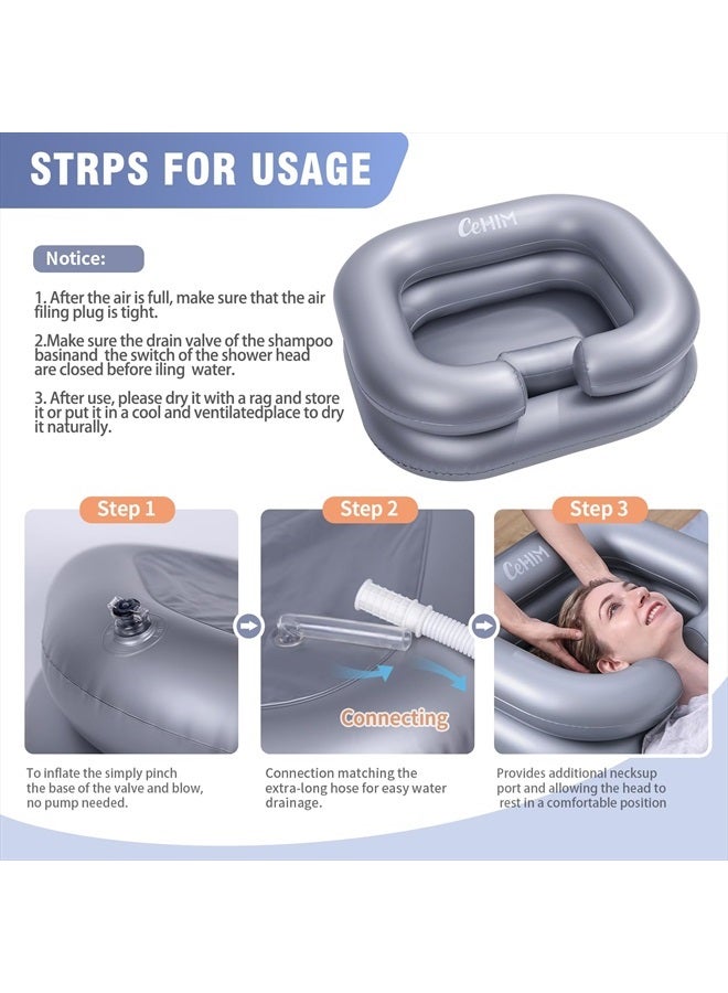 Cehim Inflatable Shampoo Basin - Portable Shampoo Bowl, Hair Washing Basin for Bedridden, Disabled,Injured, Hair Wash Tub for Dreadlocks and at Home Sink Washing (Silvery) - Image 3