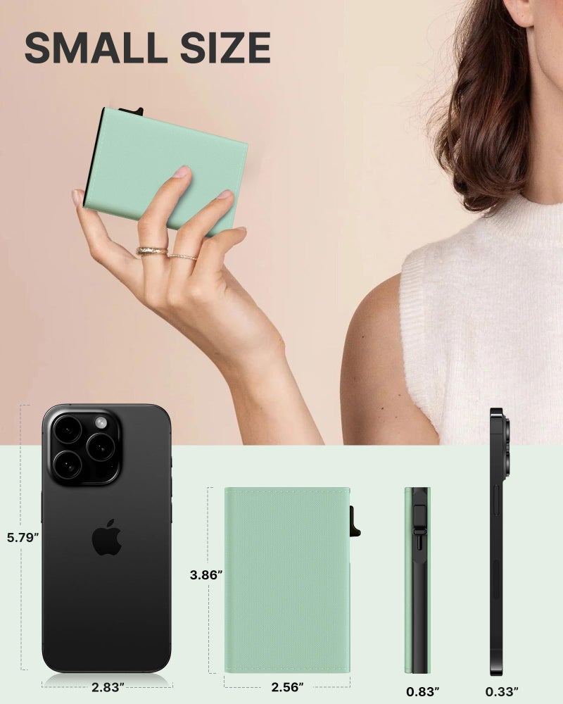 typecase Womens Wallet Card Holder: Pop Up Card Case, Genuine Leather, RFID Blocking, Slim, Minimalist, Thin, Small Size - 9-14 Card Capacity, ID Window, Cash Pocket (Sage Green) - Image 5