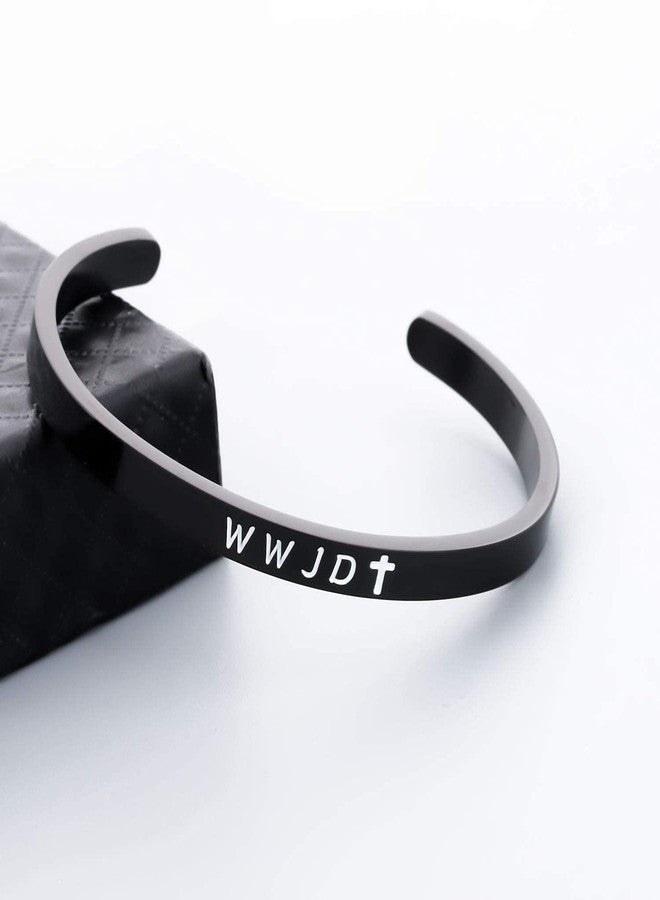 ووسوإيند مجوهرات دينية من WUSUANED، سوار صليب WWJD، هدية للمناولة الأولى (سوار أسود WWJD) - Image 5