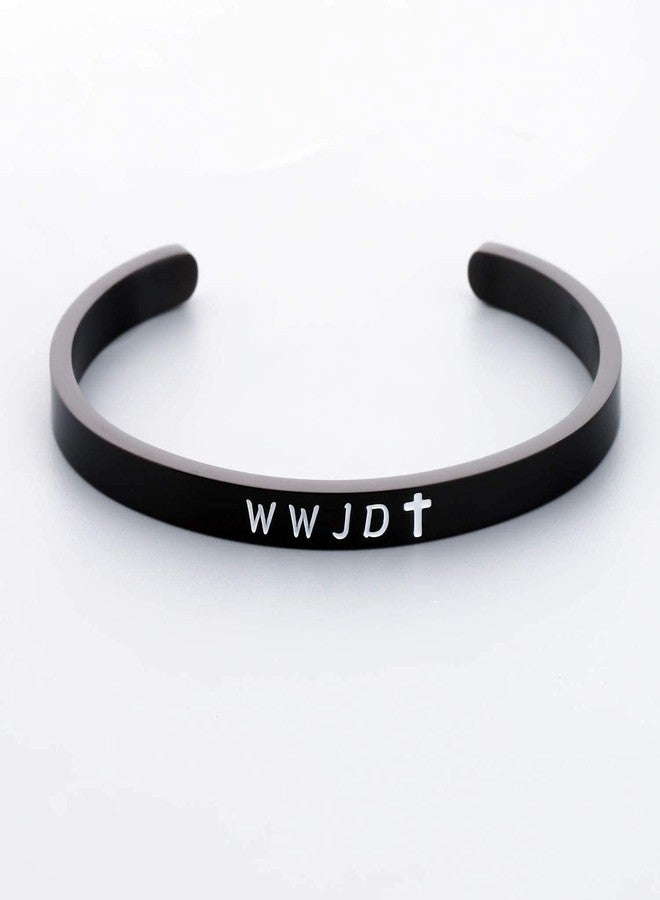 ووسوإيند مجوهرات دينية من WUSUANED، سوار صليب WWJD، هدية للمناولة الأولى (سوار أسود WWJD) - Image 3