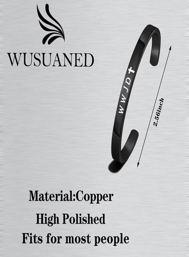 ووسوإيند مجوهرات دينية من WUSUANED، سوار صليب WWJD، هدية للمناولة الأولى (سوار أسود WWJD) - Image 2