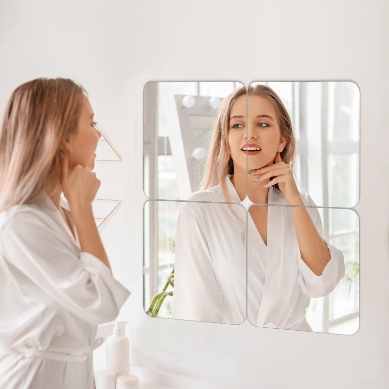 Flexible Self Adhesive Acrylic Mirror Tiles 4 Pack 11 81 X 11 81 Inch For Wall Door Wardrobe - Image 5