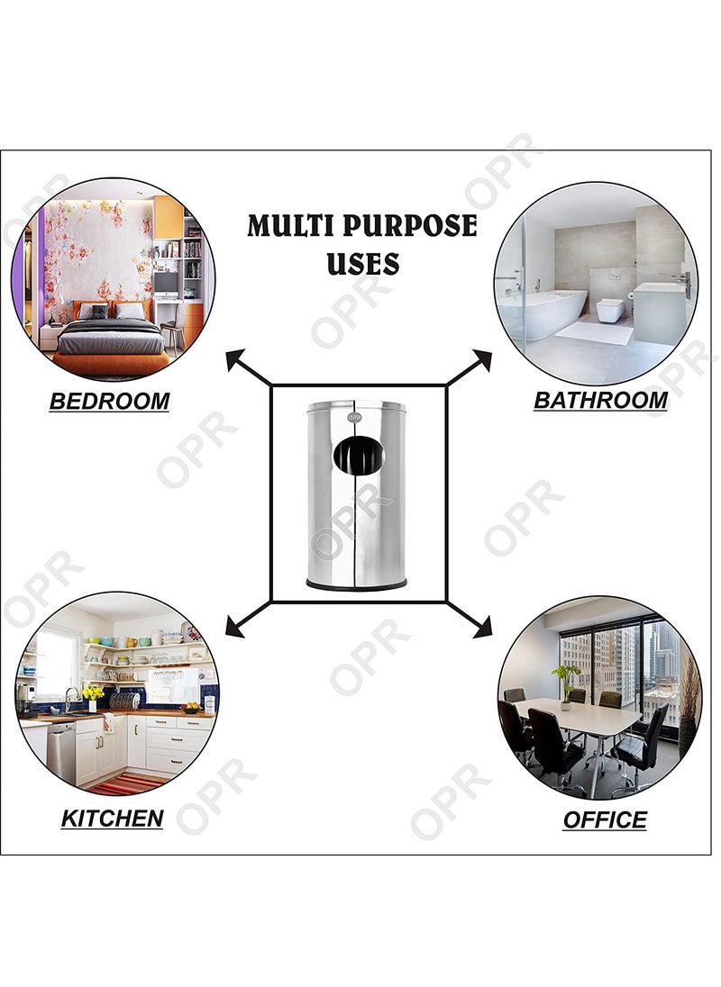 opr OPR Stainless Steel Ash Dustbin With Lid Ash Can with Easy Grip for Home Room Office Kitchen Bathroom 10 x 2430 Liter  - Image 5