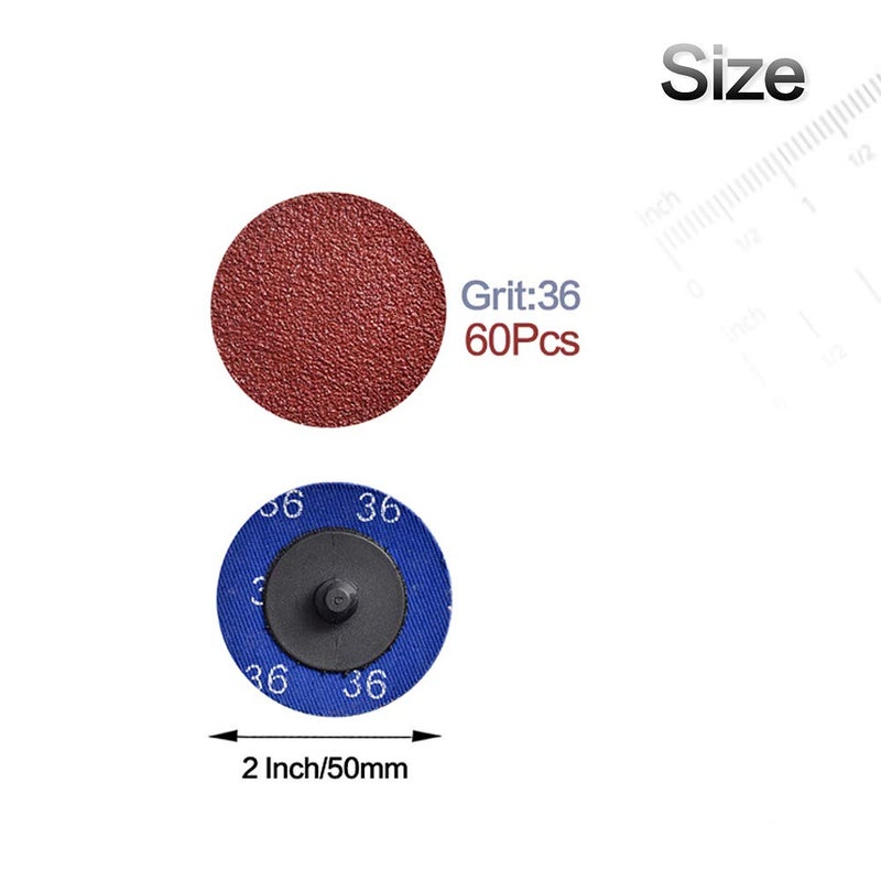 Tshya Quick Change Roll Lock Disc, 60 Pcs 36Grit 2 inch Sanding Discs Aluminum Oxide Coated Die Grinder Accessories, for Surface Prep (P36) - Image 2