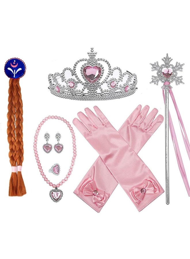 المجمدة إلسا ملحقات مجموعة من 7 فستان فانسي بنات الأميرة التاج الرأس القفازات عصا سحرية الأزياء الأميرة الملحقات مجموعة فستان فانسي أميرة الجليد - Image 4