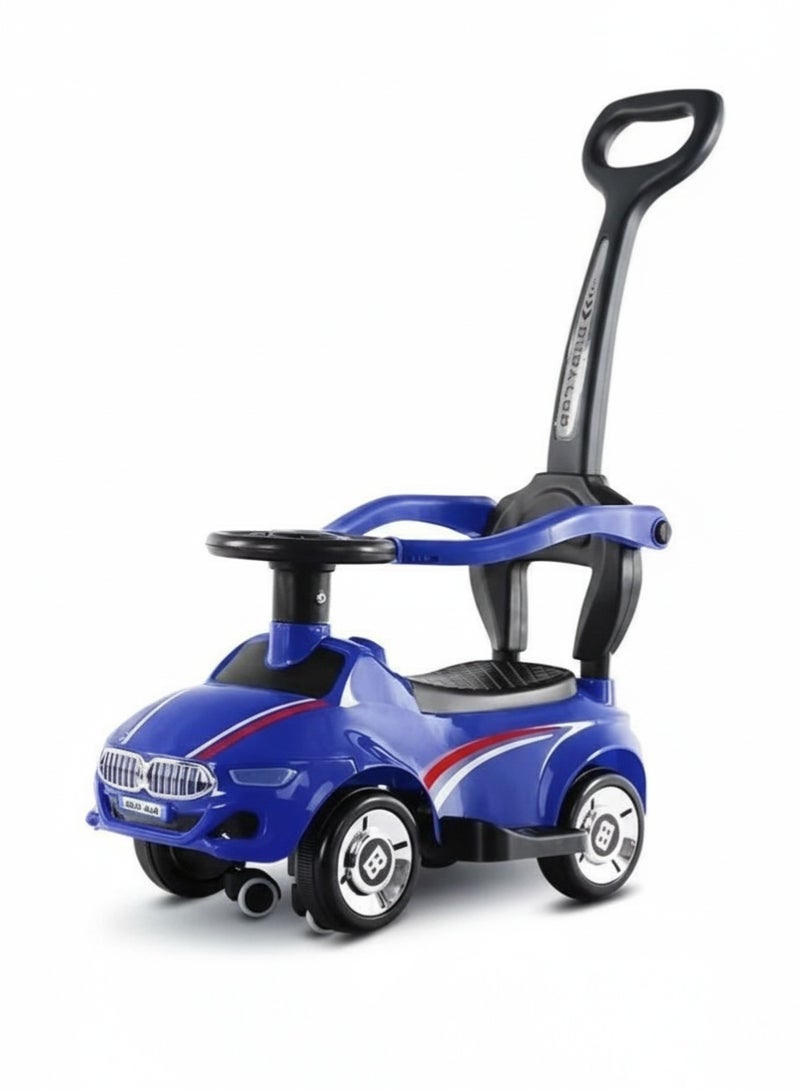 MG 2-in-1 Toddler Ride On Push Car with lights and music and Parent Handle Steering Control and Comfortable anti-skid Seat, Blue - Image 1