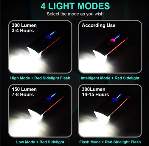 Fastped USB Rechargeable Bicycle LED Front Light Automatic Light on in a Dark Mode with Side red Light (Black) - Image 2