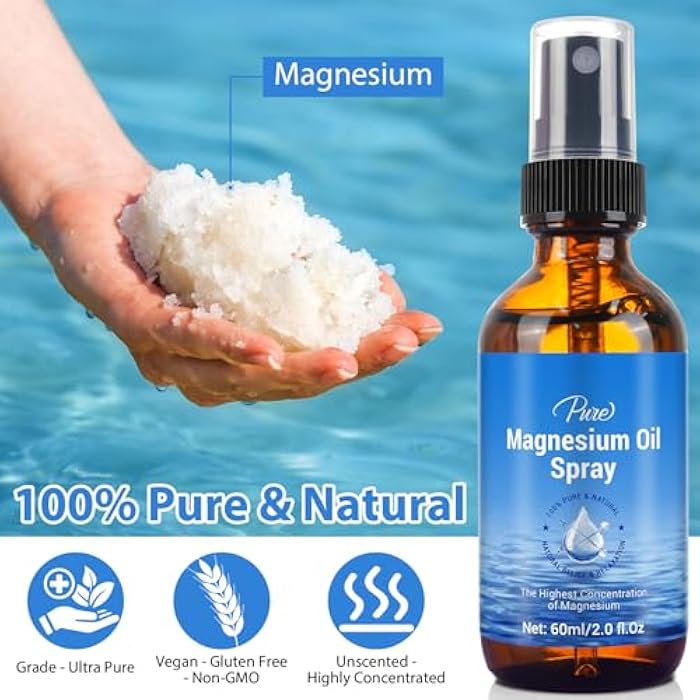 BHMSHY Magnesium Oil Spray-100% Organic Natural Magnesium Spray-Nourish The Skin-Easy to Absorb and Use-Glass Bottle 2 fl oz - Image 2