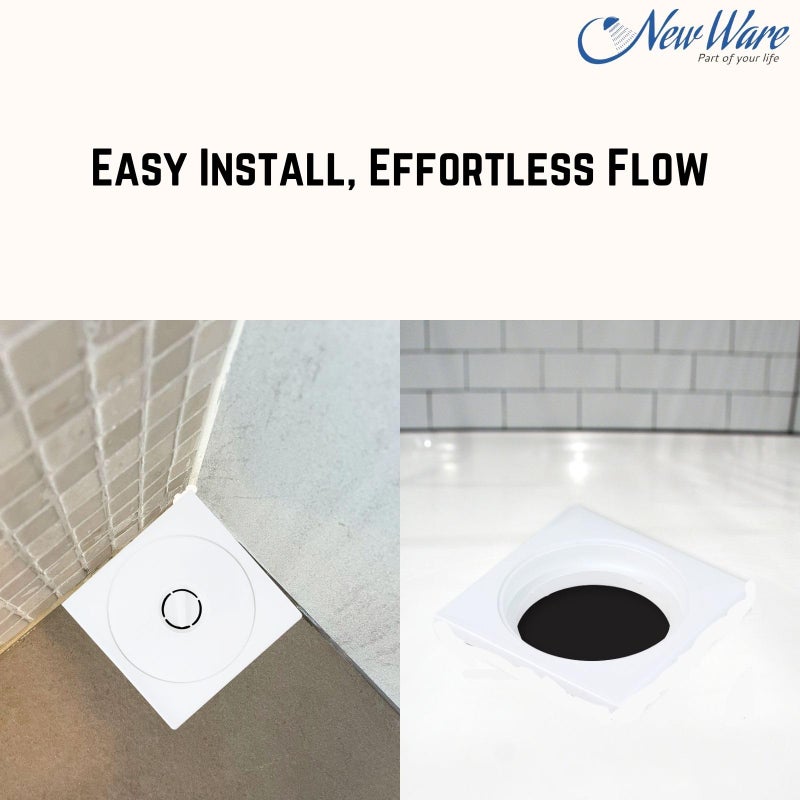 NEW WARE Square Plastic Shower Floor Drain/Strainer with Lid - 6 x 6 Inch, White - Image 2
