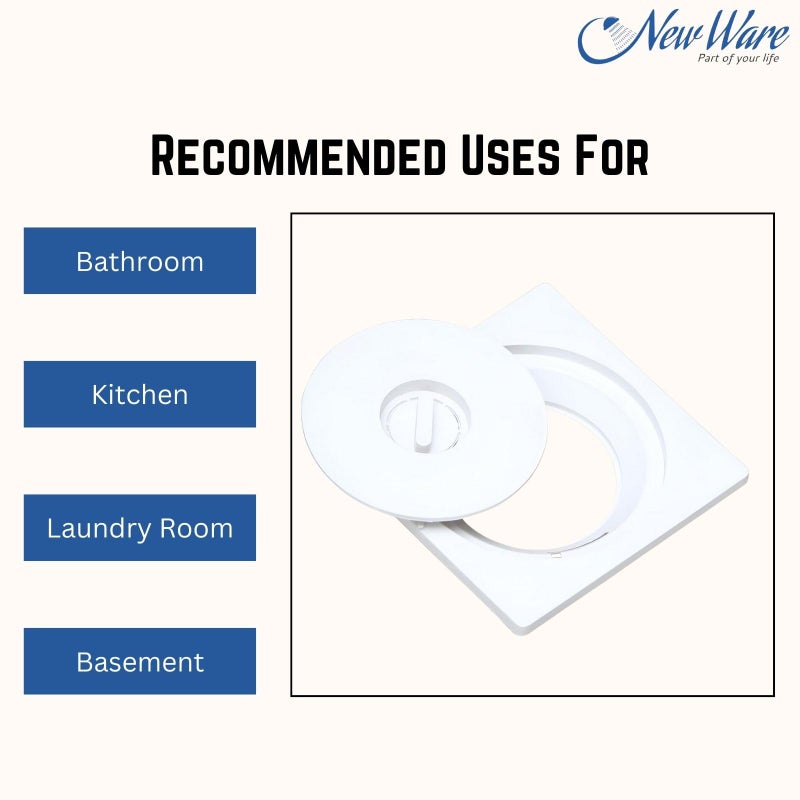 NEW WARE Square Plastic Shower Floor Drain/Strainer with Lid - 6 x 6 Inch, White - Image 5