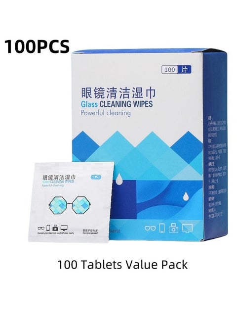 Eyeglasses Wipes 100, Multi-Purpose Eyeglasses Cleaning Wipes,  Anti Fog Wipes for Glasses,Extra Thick, Pre-Moistened and Quick Drying, Lndividually Wrapped, For All Types of Eyeglasses and Electronic Screens Remove Dust Degrease Trace Free