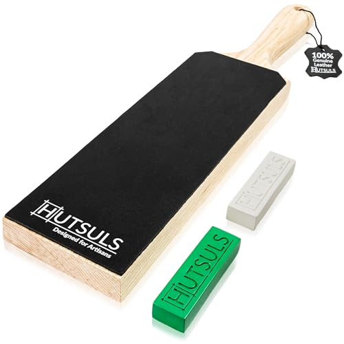 Hutsuls Leather Strop for Knife Sharpening - Get Razor-Sharp Edges with 3" x 9" Double Sided Paddle Strop Block, Easy to Use Knife Strop with Ergonomic Handle & Stropping Leather Knife Sharpener Guide - Image 1