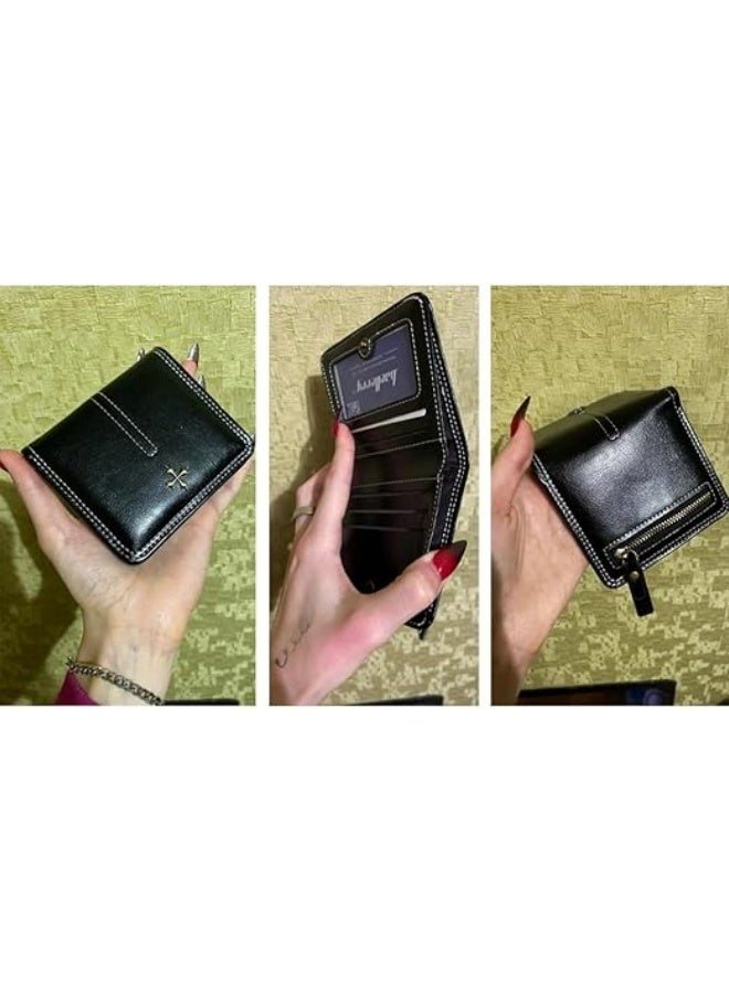 baellerry Women's wallet leather material, women's storage small wallet, women's zippered wallet, niche design simple and fashionable versatile women's short wallet, high-end zipper card bag retro wallet. - Image 2