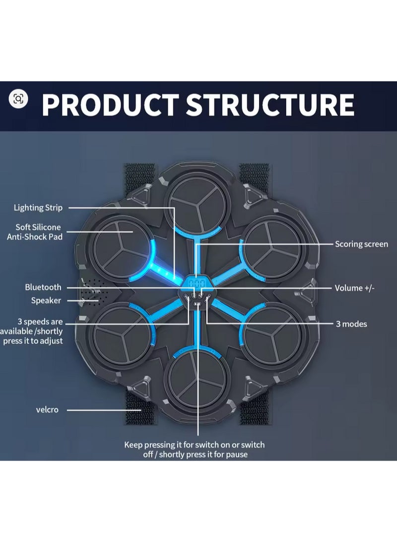 آلة الملاكمة الموسيقية الذكية بلوتوث الإجهاد الإغاثة القتال اللياقة البدنية، المنزل الملاكمة جدار الهدف الملاكمة المدرب الحجم: 34*31.5*4 سنتيمتر - Image 3