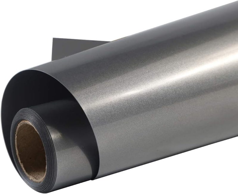Dark Gray Reflective Heat Transfer Vinyl HTV Rolls, 12" X 8ft Dark Gray Iron on Vinyl, Reflective HTV Viny for for Heat Press DIY Design Easy to Cut & Weed