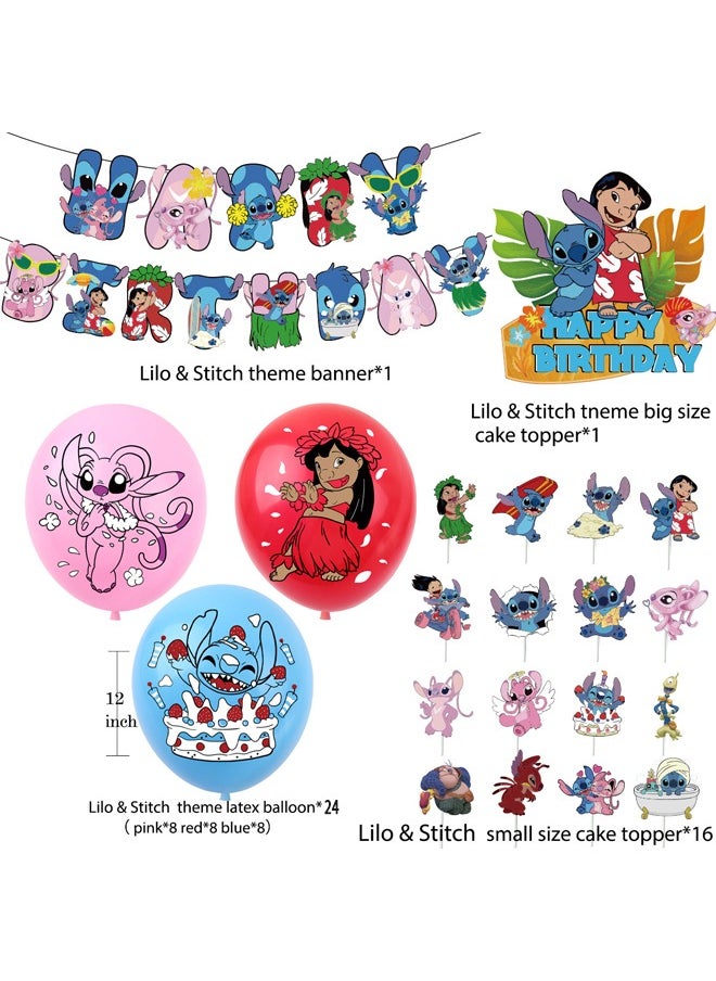 Zeemey - Lilo&Stitch Balloon Set with  Happy Birthday Banner,Cake Topper,Perfect for Graduation Baby Shower Birthday Bachelorette Party Backdrop Decoration,Suitable for Indoor and Outdoor - Image 1