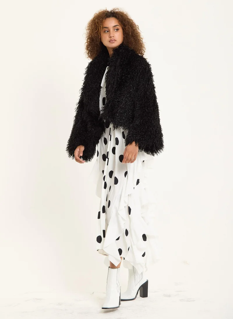 Black Shaggy Faux Fur Jacket