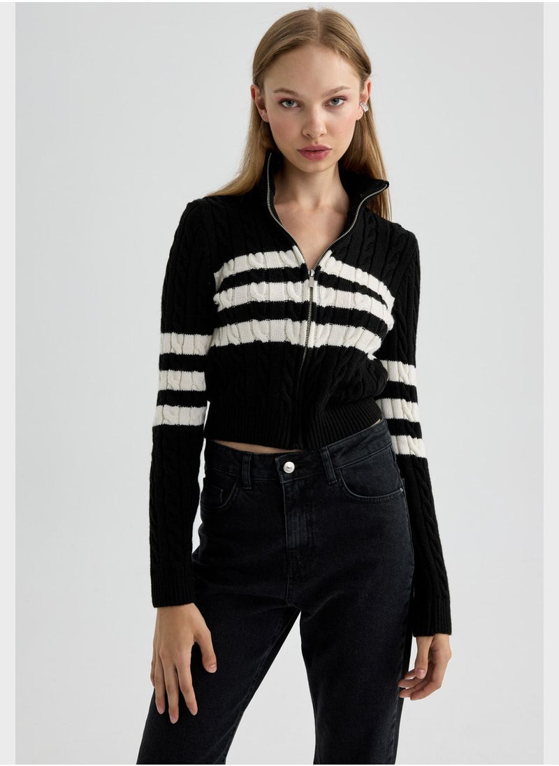 DeFacto Zip Stripe Detail Cardigan  - Image 1