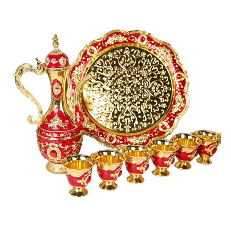 KUIDAMOS Vintage Turkish Coffee Pot Set,8.46x5.11 inch Tea Sets for Women With Teapot Tray and 6 Cups Craft Decorations Flagon Set Turkish Coffee Cup Set Turkish Teapot for Home Decor for Relatives,Small Size - Image 3
