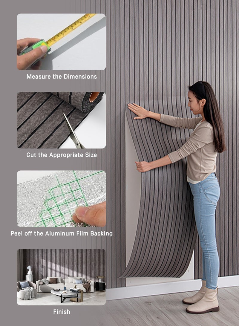 LEOKOR 3D Wall Panels, Peel and Stick Wood Wallpaper PVC Vinyl Decorative, Removable Wallpaper Waterproof Faux Wood Grating Stripe Contact Paper for Living Room Bedroom, Self Adhesive Slat Wall Paneling 2.8mm×40cm×300cm, Grey  - Image 2