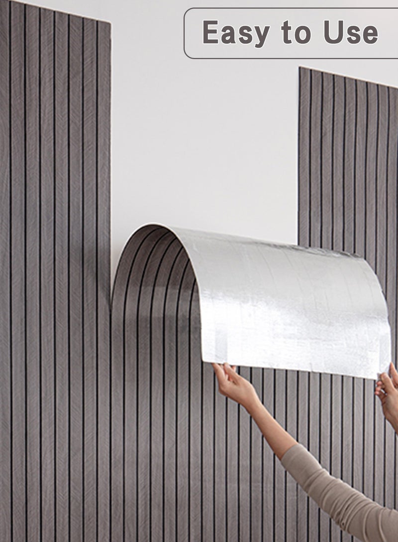 LEOKOR 3D Wall Panels, Peel and Stick Wood Wallpaper PVC Vinyl Decorative, Removable Wallpaper Waterproof Faux Wood Grating Stripe Contact Paper for Living Room Bedroom, Self Adhesive Slat Wall Paneling 2.8mm×40cm×300cm, Grey  - Image 3