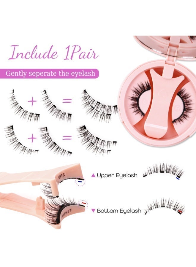 بقلم سابرينا رموش مغناطيسية خفيفة الوزن، زوج واحد، قابلة لإعادة الاستخدام، بدون غراء، مع أداة وضع، ملقط، مرآة، وحافظة، مظهر طبيعي - Image 3