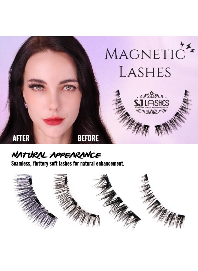 بقلم سابرينا رموش مغناطيسية خفيفة الوزن، زوج واحد، قابلة لإعادة الاستخدام، بدون غراء، مع أداة وضع، ملقط، مرآة، وحافظة، مظهر طبيعي - Image 5