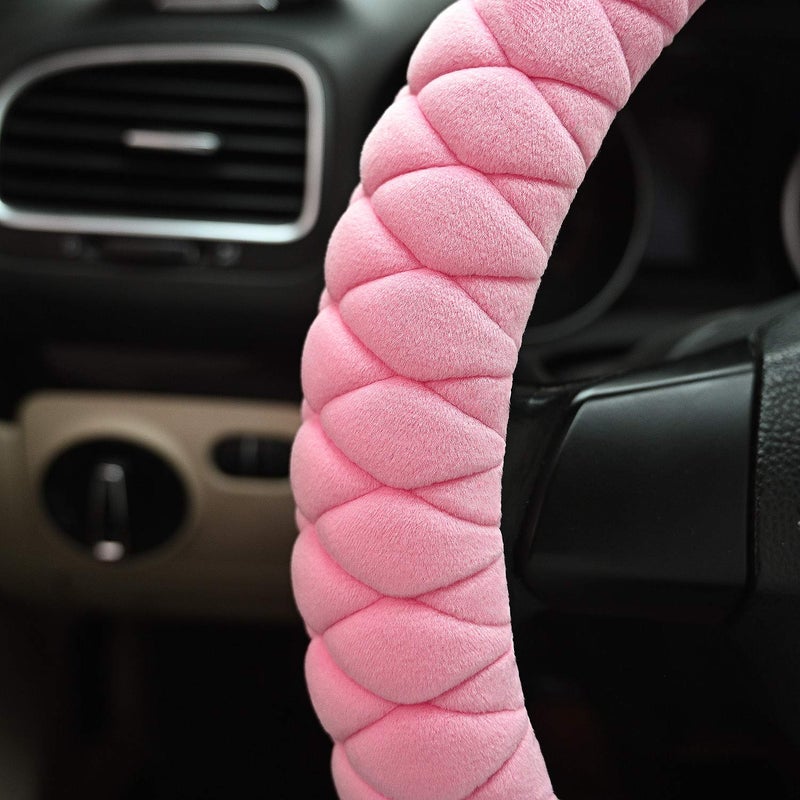 HAOKAY Luxury Fluffy Steering Wheel Cover for Women Girls,Soft Warm Short Plush Steering Wheel Cover Pink Fuzzy with Universal 14.5-15 Inch - Image 2