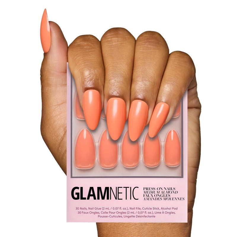 Glamnetic Press On Nails Soft Tangerine Medium Almond Orange Fake Nails with Glossy Finish Salon Quality 15 Sizes 30 Nail Kit with Glue - Image 3