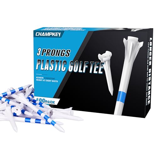 Champkey CHAHMPKEY Premium 3-Prong Plastic Golf Tees 3-1/4" 100 Pack - 40% Reduced Ball Contact with High Stability and Long Distance Performance Golf Tees Plastic(Assorted Pack - 2-3/4") - Image 1