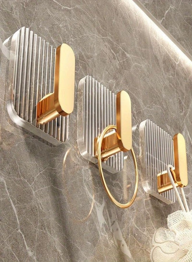JALCON Modern Luxury Bathroom Hooks, Premium and Gold Finish Wall-Mounted Towel Holders, Set of 4, Decorative Ribbed Design - Image 1