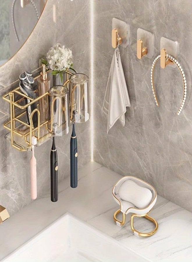 JALCON Modern Luxury Bathroom Hooks, Premium and Gold Finish Wall-Mounted Towel Holders, Set of 4, Decorative Ribbed Design - Image 4
