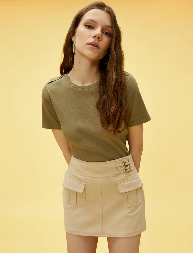 كوتون Shoulder Detail Cotton T-Shirt