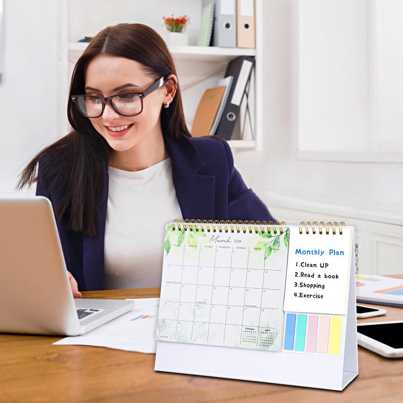 Aosemili 2026 Desk Calendar Small Standing Desktop Calendar (Jan-Dec. 2026) for Office Home Tabletop, 2026 Small Flip Calender with Writing Notepads and Sticky Notes, Green - Image 5