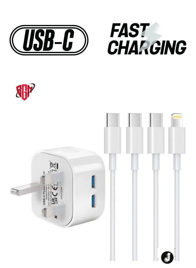 BGM 2-Pack iPhone 16 Charger Fast USB-C to Lightning Charging Cable & Plug, Dual C Fast Charge for iPhone 16/15/14/13/12/11 Pro/Pro Max/XS Max/XR/SE/8 Plus, iPad Pro Air Mini, 1M Long - Image 1