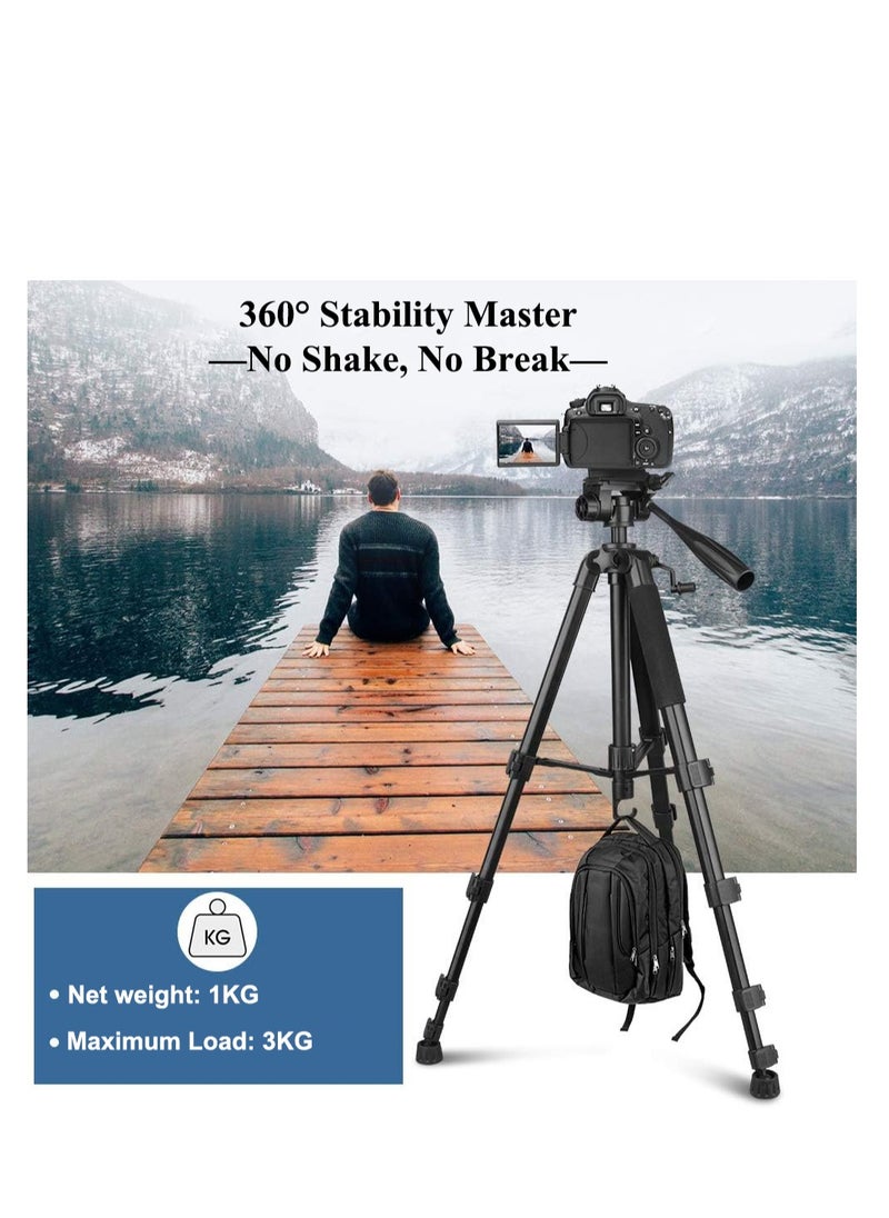 AccLoo - 168cm Camera Tripod Phone Tripod with Remote Lightweight Portable Aluminum Travel Tripod for Phone/Android Tripod for Mobile for Selfies/Live/Video Recording - Black - Image 1