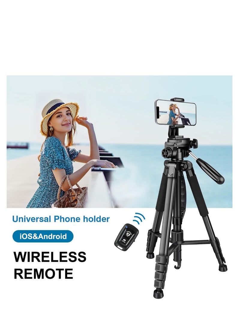 AccLoo AccLoo 168cm Camera Tripod Phone Tripod with Remote Lightweight Portable Aluminum Travel Tripod for Phone/Android Tripod for Mobile for Selfies/Live/Video Recording - Black  - Image 3