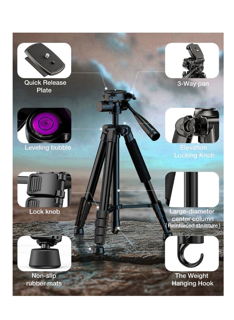 AccLoo - 168cm Camera Tripod Phone Tripod with Remote Lightweight Portable Aluminum Travel Tripod for Phone/Android Tripod for Mobile for Selfies/Live/Video Recording - Black - Image 1
