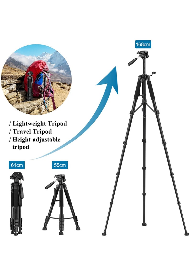 AccLoo AccLoo 168cm Camera Tripod Phone Tripod with Remote Lightweight Portable Aluminum Travel Tripod for Phone/Android Tripod for Mobile for Selfies/Live/Video Recording - Black  - Image 2