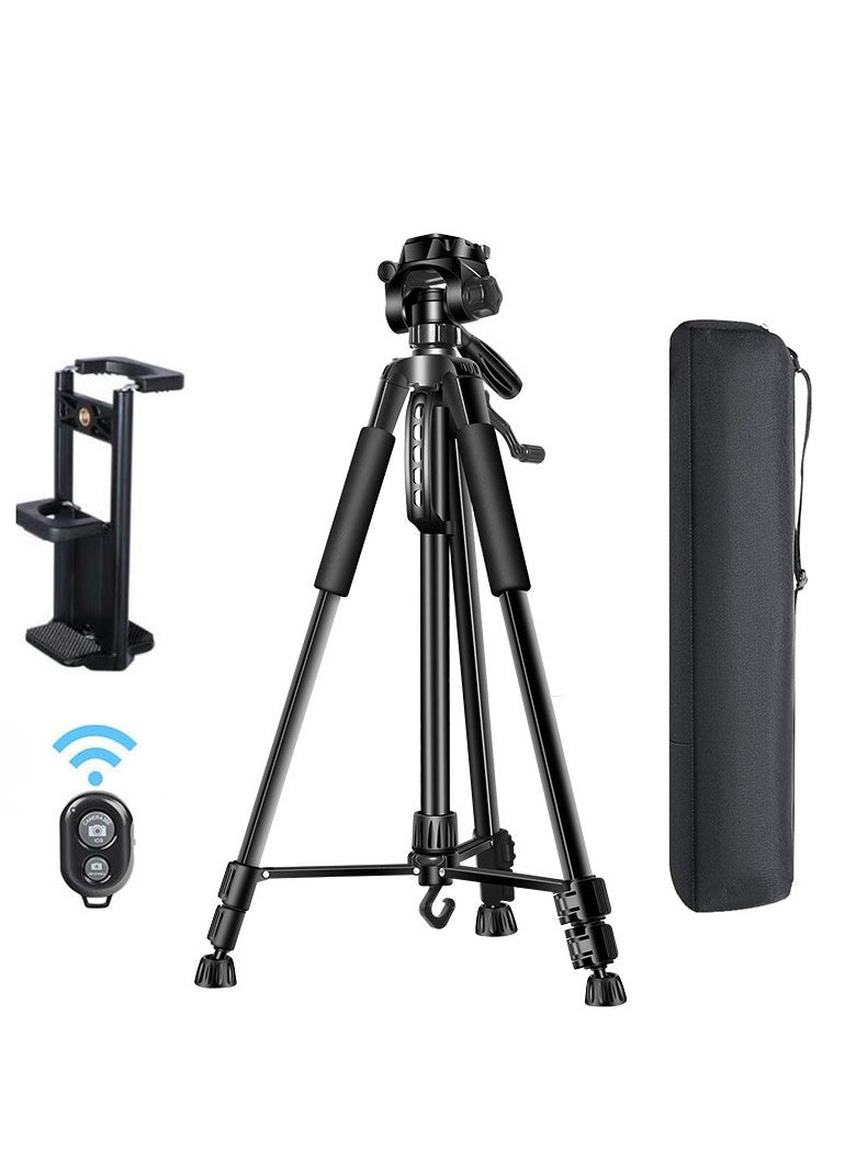 AccLoo AccLoo 168cm Camera Tripod Phone Tripod with Remote Lightweight Portable Aluminum Travel Tripod for Phone/Android Tripod for Mobile for Selfies/Live/Video Recording - Black  - Image 1